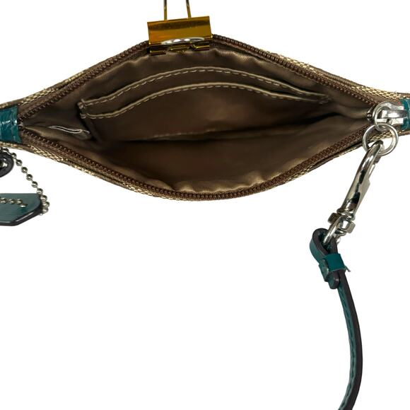 Coach Park Signature Small Wristlet Wallet Tan Jacqaurd Green Lining F51775 - Picture 10 of 13
